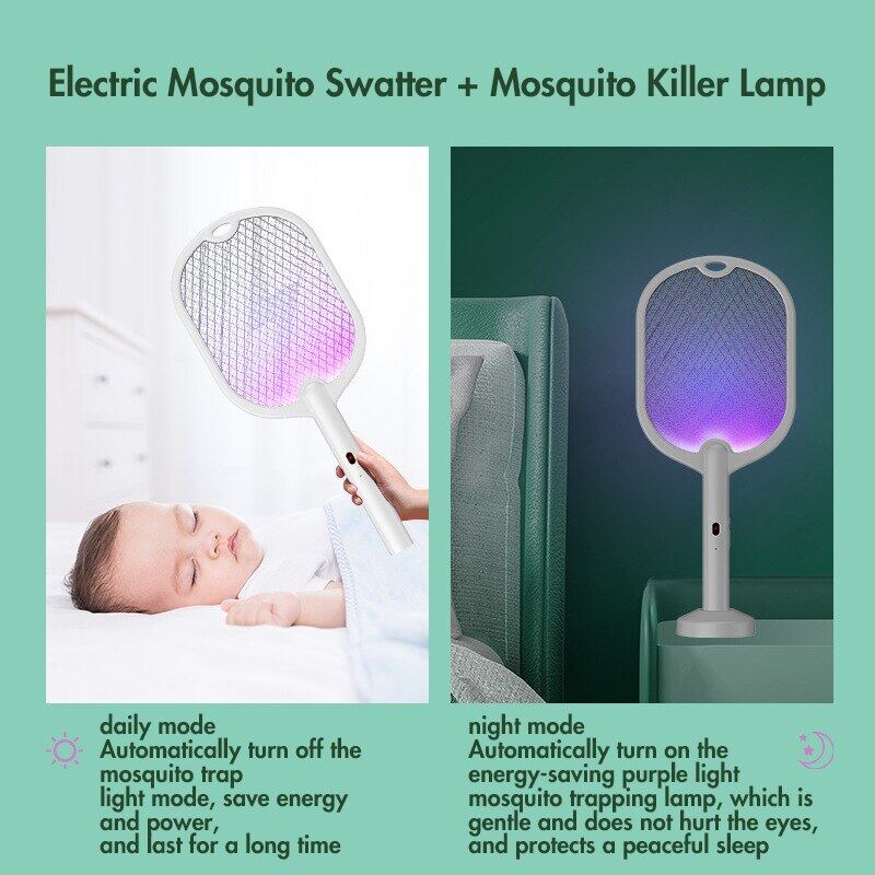 Raquette Électrique Anti-Moustiques avec Lampe Tue-Moustiques 2 en 1
