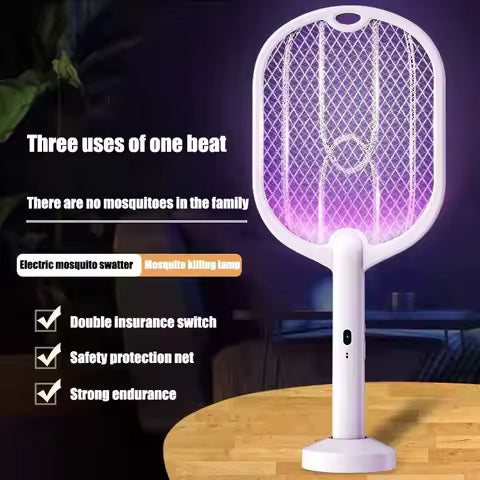 Raquette Électrique Anti-Moustiques avec Lampe Tue-Moustiques 2 en 1