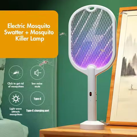 Raquette Électrique Anti-Moustiques avec Lampe Tue-Moustiques 2 en 1