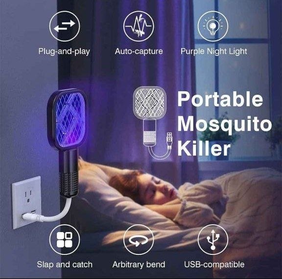 Raquette Électrique Anti-Moustiques avec Lampe Tue-Moustiques 2 en 1
