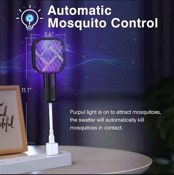 Raquette Électrique Anti-Moustiques avec Lampe Tue-Moustiques 2 en 1
