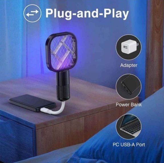 Raquette Électrique Anti-Moustiques avec Lampe Tue-Moustiques 2 en 1